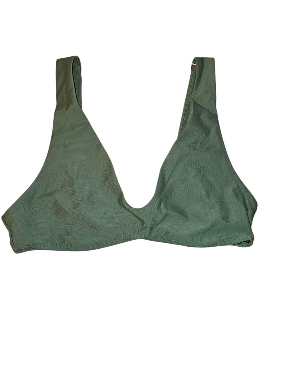 Quince Italian Plunge Bikini Top Palm Green Size Medium NWT